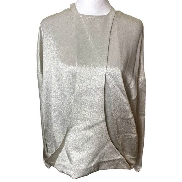 NWT VALENTINO TOP 6 LONG SLEEVED HAMMERED METALLIC SILVER BLOUSE HARNESS RUNWAY - Picture 4 of 14